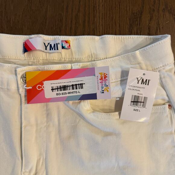 YMI Freckled Poppy Wide-leg Crop High-Rise Jeans with Raw Hem White Size L 32 - Picture 3 of 4